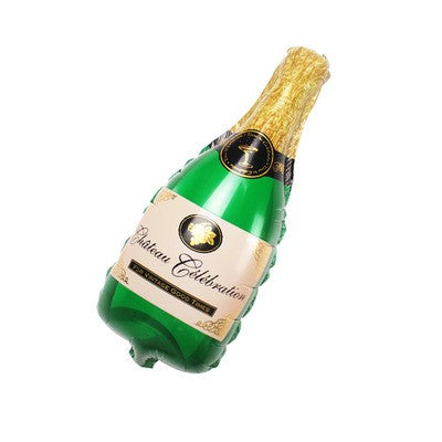 Balon din Folie Metalizata, Mini Figurine, Model Sticla de Sampanie, 21x51 cm, Ambalaj Individual, Pai Inclus, Umflare cu Aer sau Heliu, Verde
