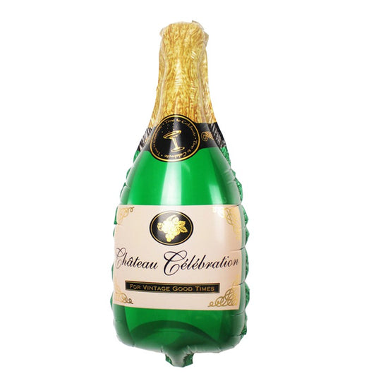 Balon din Folie Metalizata, Mini Figurine, Model Sticla de Sampanie, 21x51 cm, Ambalaj Individual, Pai Inclus, Umflare cu Aer sau Heliu, Verde