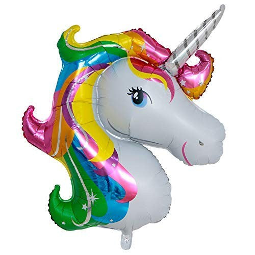 Balon din Folie Metalizata, Mini Figurine, Model Unicorn, Tematica Aniversare, 108x88 cm, Ambalaj Individual, Pai Inclus, Umflare cu Aer sau Heliu, Multicolor