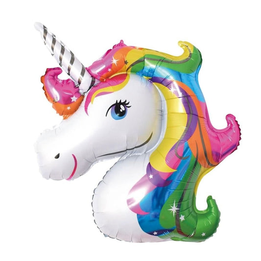 Balon din Folie Metalizata, Mini Figurine, Model Unicorn, Tematica Aniversare, 108x88 cm, Ambalaj Individual, Pai Inclus, Umflare cu Aer sau Heliu, Multicolor