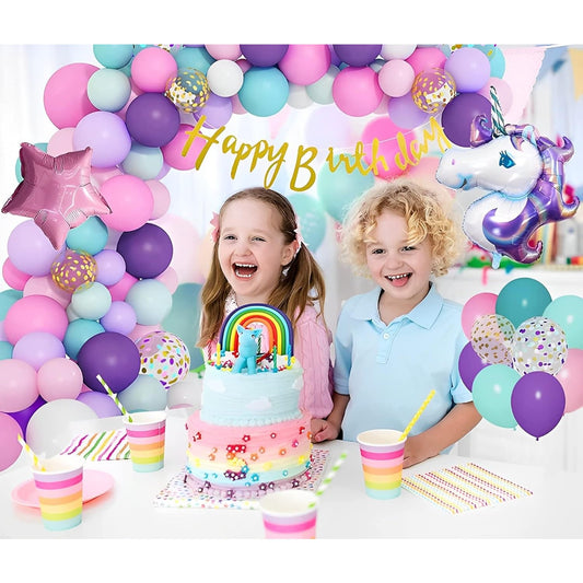 Balon din Folie Metalizata, Mini Figurine, Model Unicorn, Tematica Aniversare, 115x76 cm, Ambalaj Individual, Pai Inclus, Umflare cu Aer sau Heliu, Multicolor