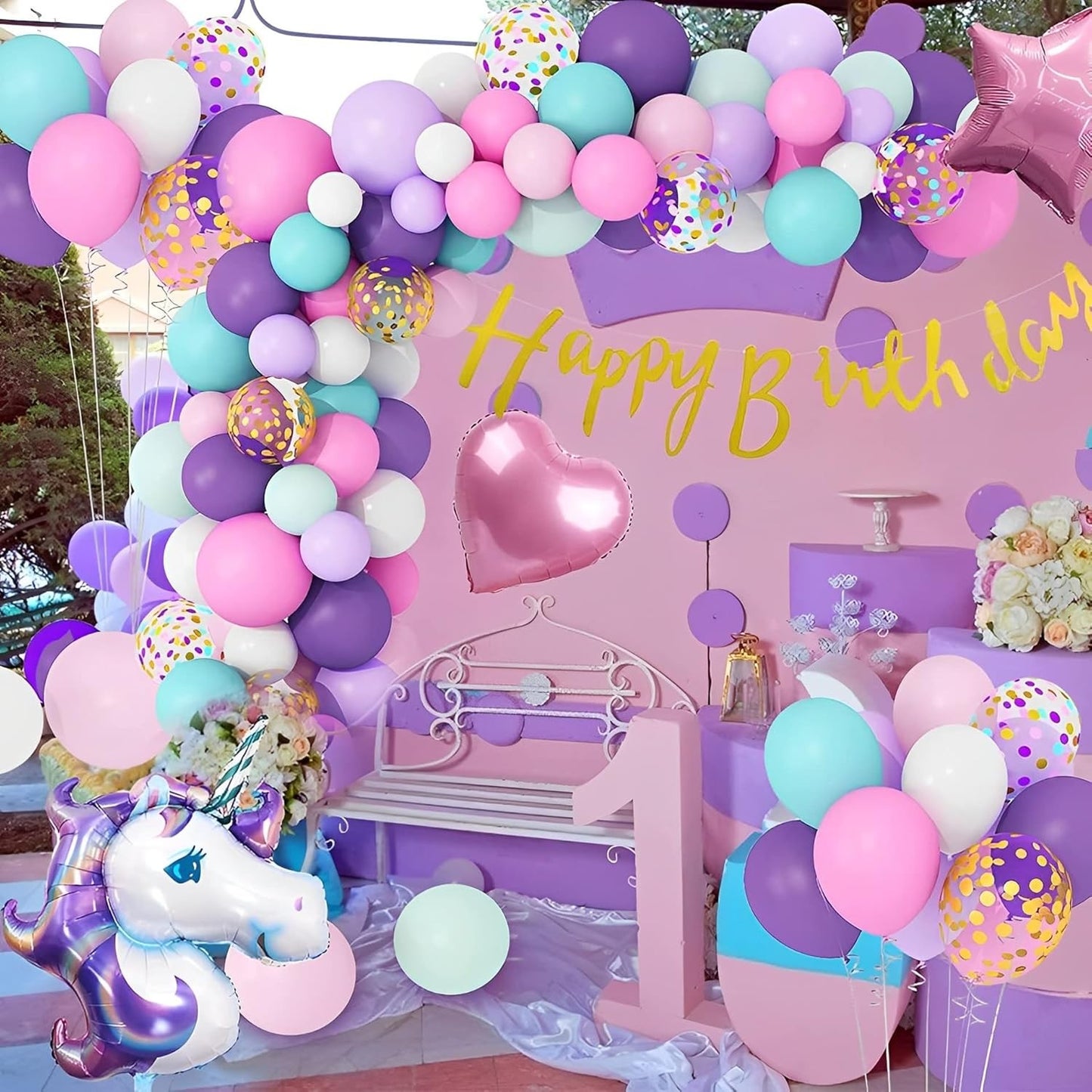 Balon din Folie Metalizata, Mini Figurine, Model Unicorn, Tematica Aniversare, 115x76 cm, Ambalaj Individual, Pai Inclus, Umflare cu Aer sau Heliu, Multicolor