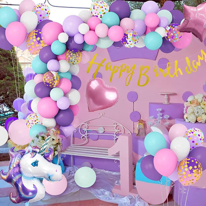 Balon din Folie Metalizata, Mini Figurine, Model Unicorn, Tematica Aniversare, 115x76 cm, Ambalaj Individual, Pai Inclus, Umflare cu Aer sau Heliu, Multicolor