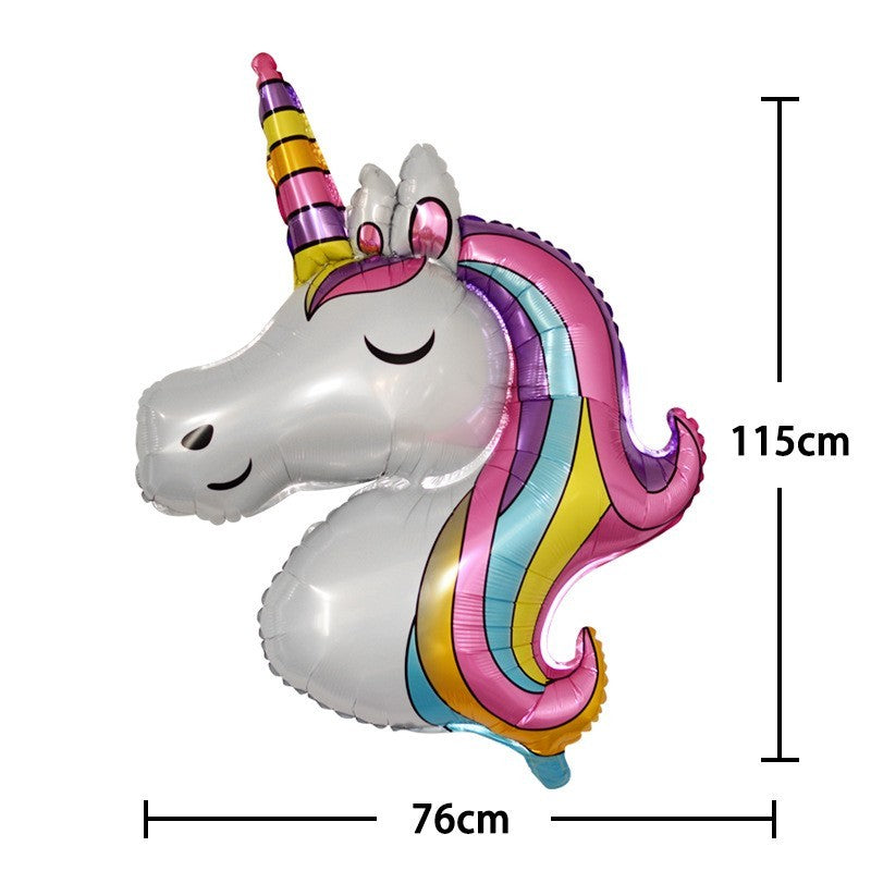 Balon din Folie Metalizata, Mini Figurine, Model Unicorn, Tematica Aniversare, 115x76 cm, Ambalaj Individual, Pai Inclus, Umflare cu Aer sau Heliu, Multicolor