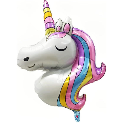 Balon din Folie Metalizata, Mini Figurine, Model Unicorn, Tematica Aniversare, 115x76 cm, Ambalaj Individual, Pai Inclus, Umflare cu Aer sau Heliu, Multicolor