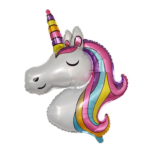 Balon din Folie Metalizata, Mini Figurine, Model Unicorn, Tematica Aniversare, 115x76 cm, Ambalaj Individual, Pai Inclus, Umflare cu Aer sau Heliu, Multicolor