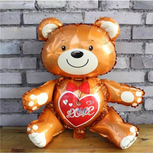 Balon din Folie Metalizata, Figurina Urs, Model Love, Tema Ziua Indragostitilor, 60x63cm, Ambalaj Individual, Pai Inclus, Umflare cu Aer sau Heliu, Maro