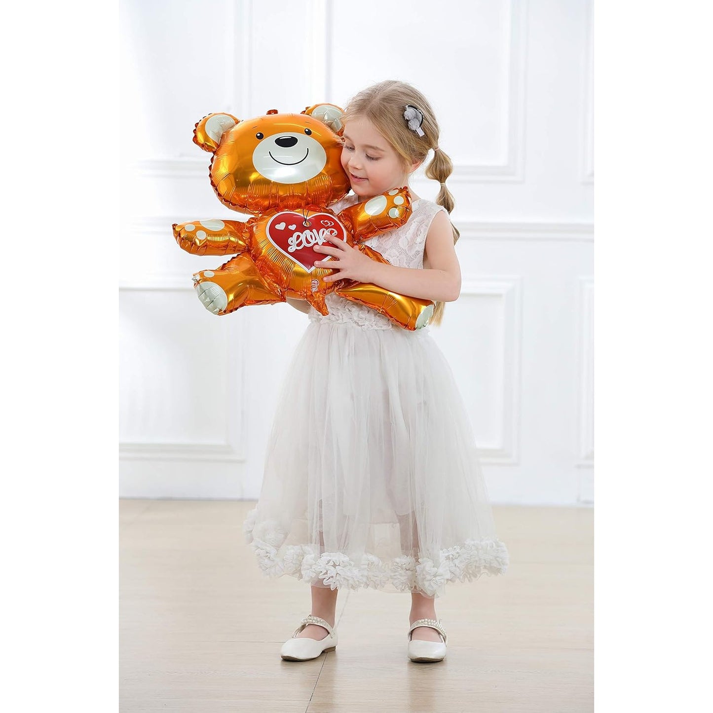 Balon din Folie Metalizata, Figurina Urs, Model Love, Tema Ziua Indragostitilor, 60x63cm, Ambalaj Individual, Pai Inclus, Umflare cu Aer sau Heliu, Maro
