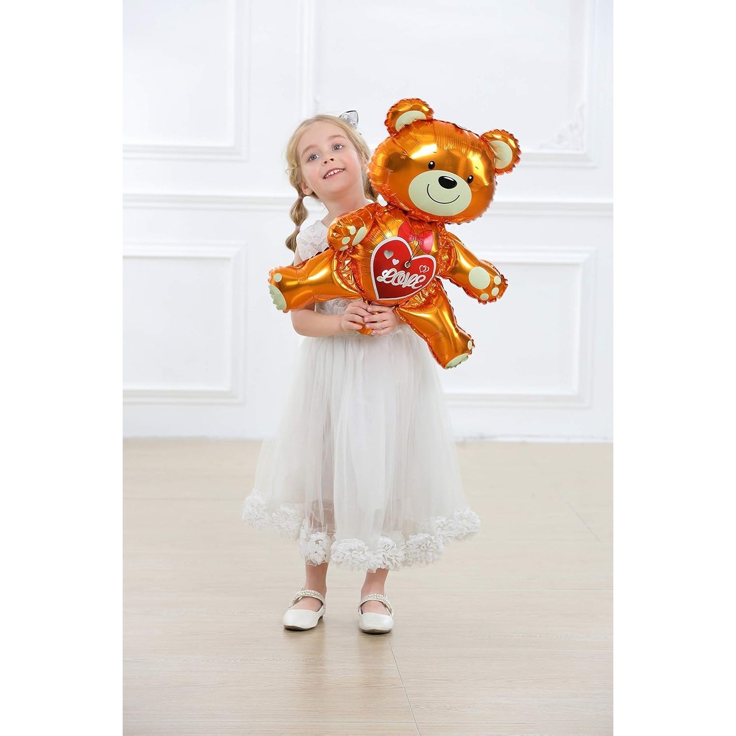 Balon din Folie Metalizata, Figurina Urs, Model Love, Tema Ziua Indragostitilor, 60x63cm, Ambalaj Individual, Pai Inclus, Umflare cu Aer sau Heliu, Maro