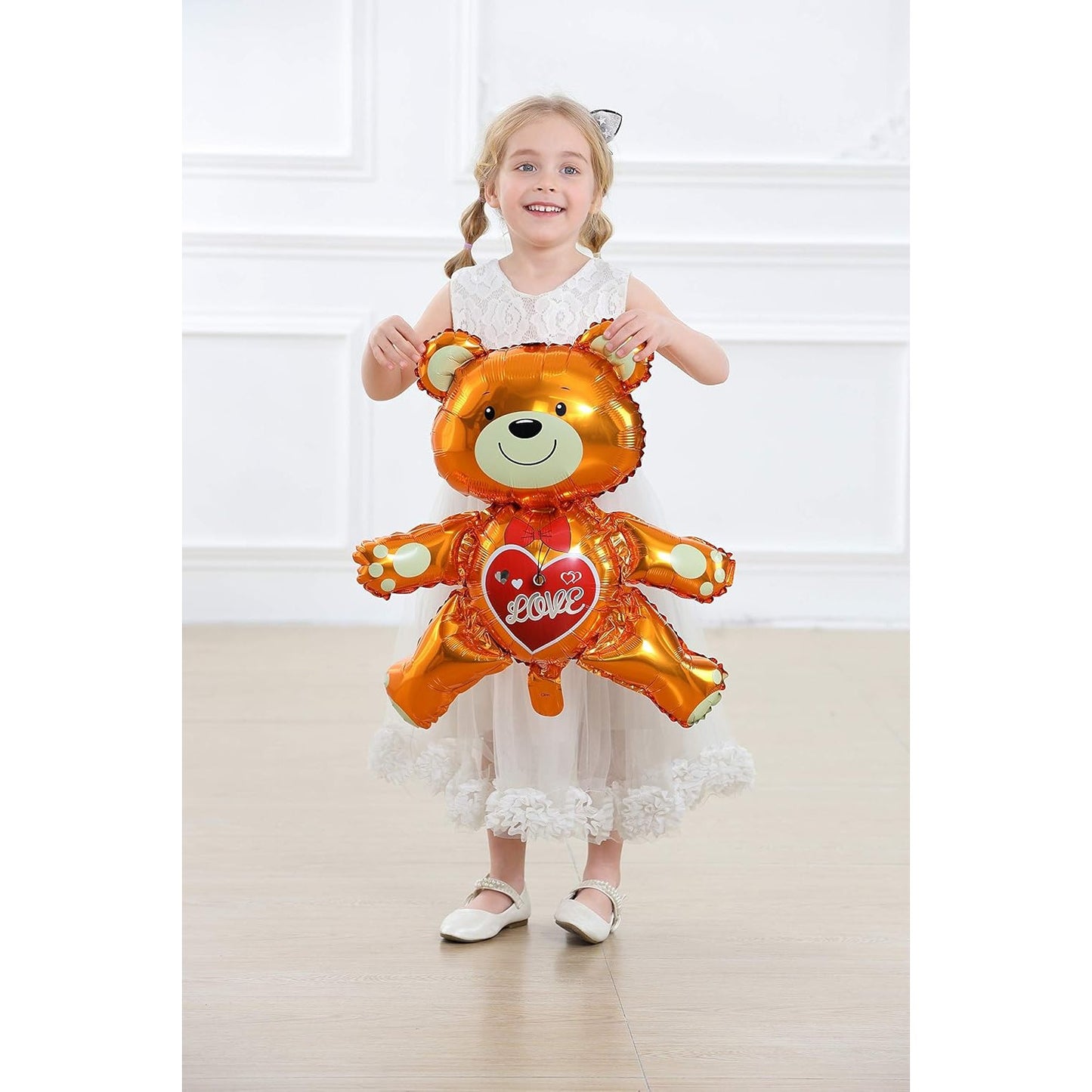 Balon din Folie Metalizata, Figurina Urs, Model Love, Tema Ziua Indragostitilor, 60x63cm, Ambalaj Individual, Pai Inclus, Umflare cu Aer sau Heliu, Maro