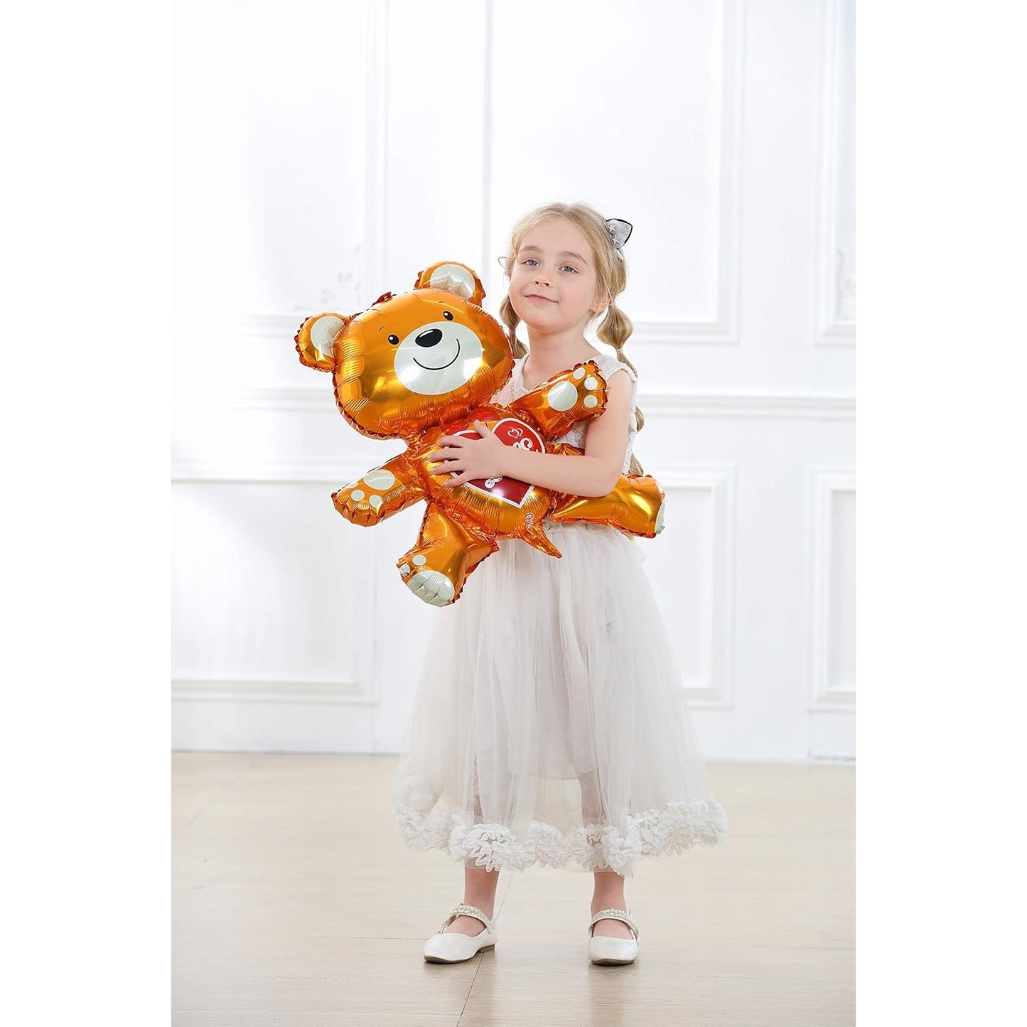 Balon din Folie Metalizata, Figurina Urs, Model Love, Tema Ziua Indragostitilor, 60x63cm, Ambalaj Individual, Pai Inclus, Umflare cu Aer sau Heliu, Maro