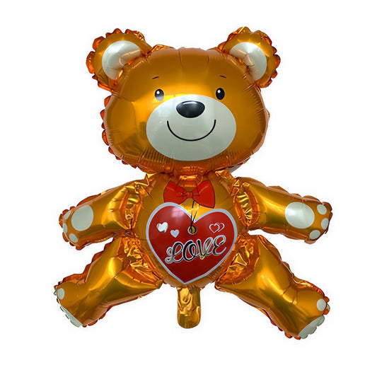 Balon din Folie Metalizata, Figurina Urs, Model Love, Tema Ziua Indragostitilor, 60x63cm, Ambalaj Individual, Pai Inclus, Umflare cu Aer sau Heliu, Maro
