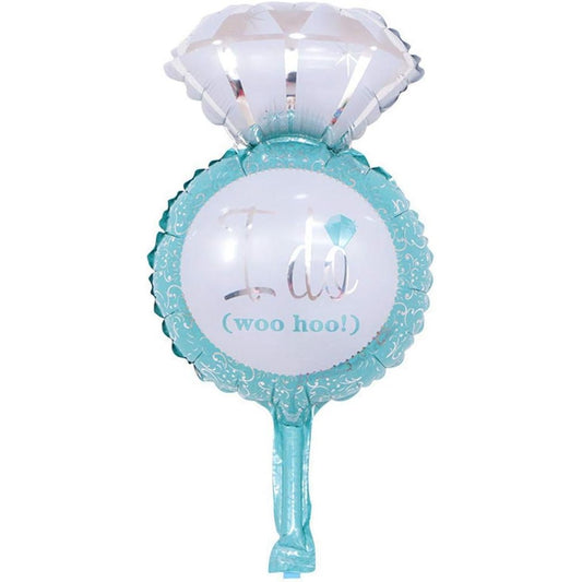 Balon din Folie Metalizata, Mini Figurine Nunta, Model Inel de Logodna, Tematica Cerere in Casatorie, 46x23 cm, Ambalaj Individual, Pai Inclus, Umflare cu Aer sau Heliu, Albastru