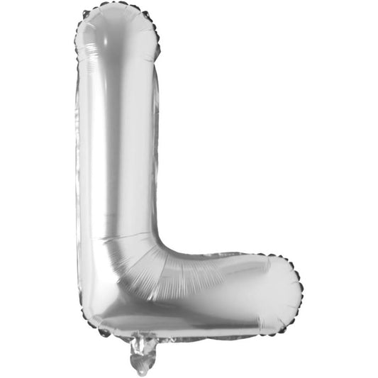Balon Folie Metalizata Litera L, 40 cm, Umflati cu Heliu sau Aer, Ambalaj Individual, Pai inclus, Argintiu