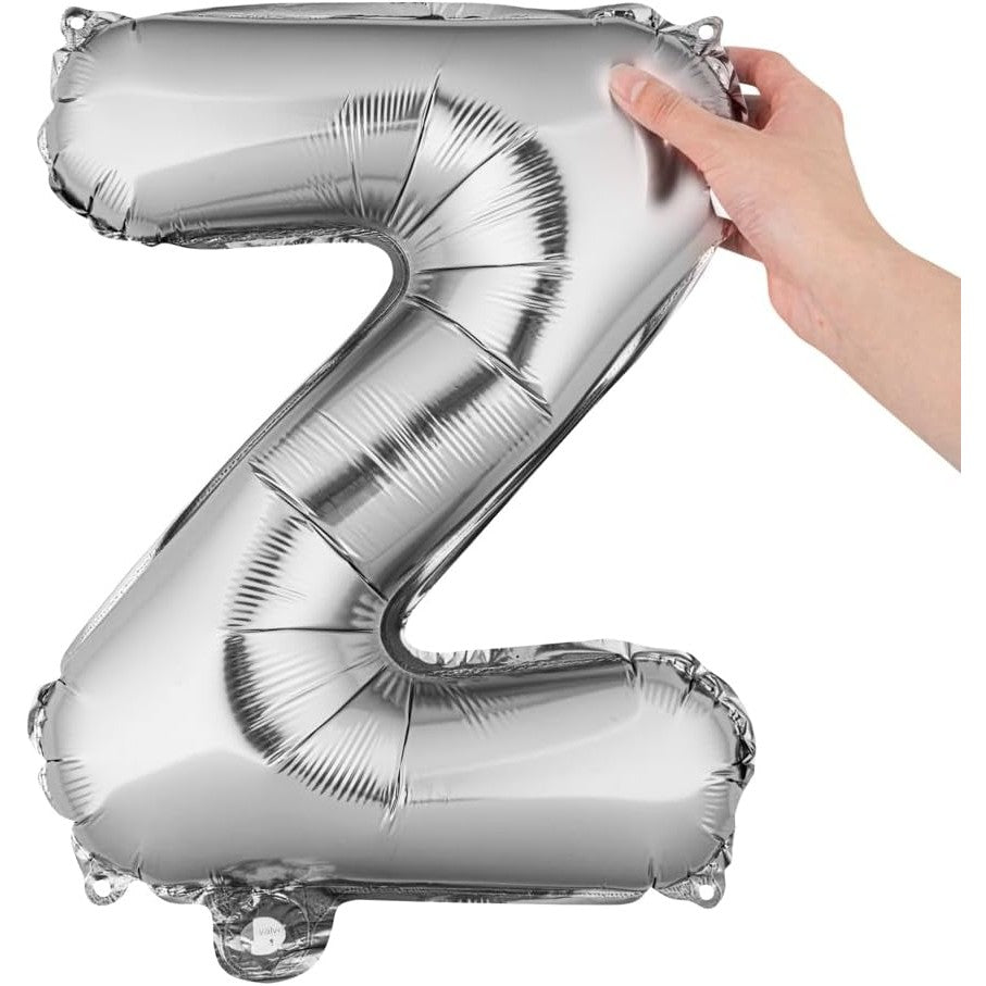Balon Folie Metalizata Litera Z, 40 cm, Umflati cu Heliu sau Aer, Ambalaj Individual, Pai inclus, Argintiu
