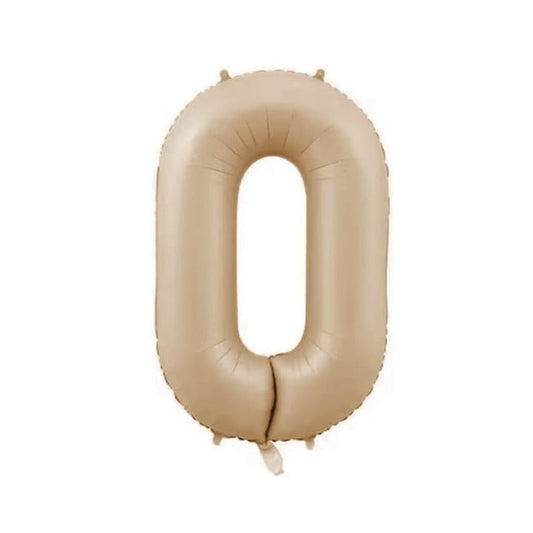 Balon din Folie Metalizata, Model Cifra 0, 100 cm, Ambalaj Individual, Pai Inclus, Crem
