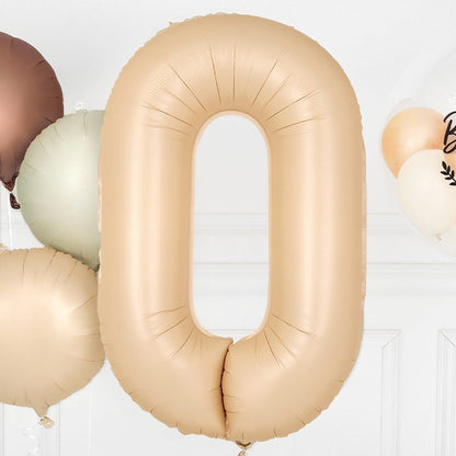 Balon din Folie Metalizata, Model Cifra 0, 100 cm, Ambalaj Individual, Pai Inclus, Crem
