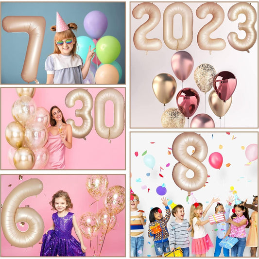 Balon din Folie Metalizata, Figurina Cifra, Model 1, Tema Aniversare 100 cm, Ambalaj Individual, Pai Inclus, Umflare cu Aer sau Heliu, Crem