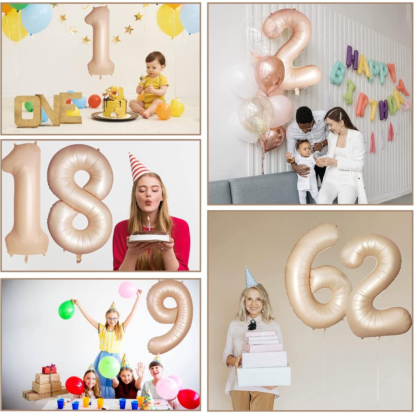 Balon din Folie Metalizata, Figurina Cifra, Model 1, Tema Aniversare 100 cm, Ambalaj Individual, Pai Inclus, Umflare cu Aer sau Heliu, Crem