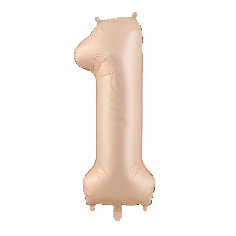 Balon din Folie Metalizata, Figurina Cifra, Model 1, Tema Aniversare 100 cm, Ambalaj Individual, Pai Inclus, Umflare cu Aer sau Heliu, Crem