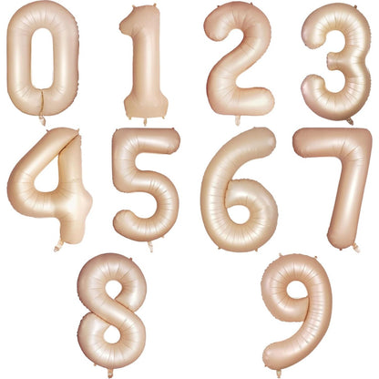 Balon din Folie Metalizata, Figurina Cifra, Model 2, Tema Aniversare 100 cm, Ambalaj Individual, Pai Inclus, Umflare cu Aer sau Heliu, Crem
