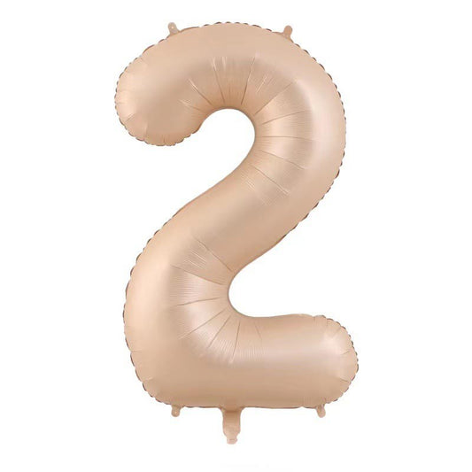 Balon din Folie Metalizata, Figurina Cifra, Model 2, Tema Aniversare 100 cm, Ambalaj Individual, Pai Inclus, Umflare cu Aer sau Heliu, Crem