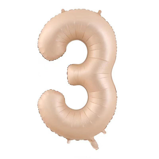 Balon din Folie Metalizata, Figurina Cifra, Model 3, Tema Aniversare 100 cm, Ambalaj Individual, Pai Inclus, Umflare cu Aer sau Heliu, Crem