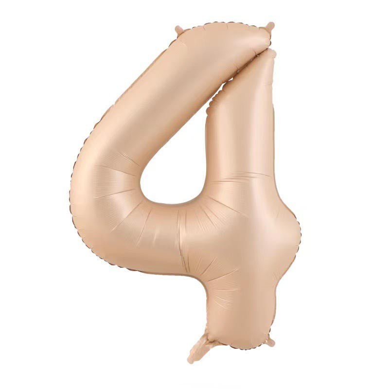 Balon din Folie Metalizata, Figurina Cifra, Model 4, Tema Aniversare 100 cm, Ambalaj Individual, Pai Inclus, Umflare cu Aer sau Heliu, Crem