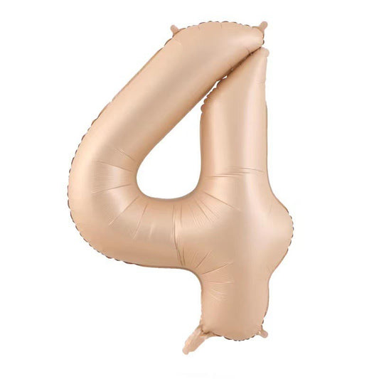 Balon din Folie Metalizata, Figurina Cifra, Model 4, Tema Aniversare 100 cm, Ambalaj Individual, Pai Inclus, Umflare cu Aer sau Heliu, Crem