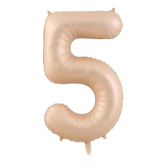Balon din Folie Metalizata, Figurina Cifra, Model 5, Tema Aniversare 100 cm, Ambalaj Individual, Pai Inclus, Umflare cu Aer sau Heliu, Crem
