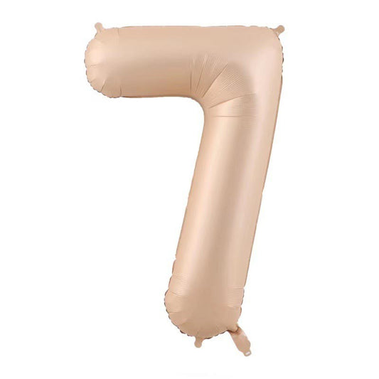 Balon din Folie Metalizata, Figurina Cifra, Model 7, Tema Aniversare 100 cm, Ambalaj Individual, Pai Inclus, Umflare cu Aer sau Heliu, Crem