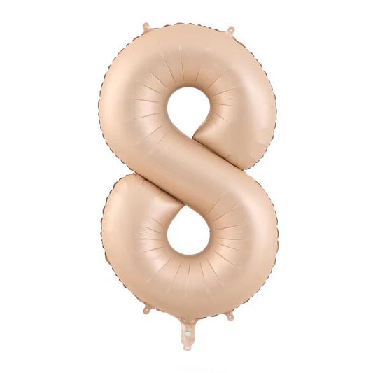 Balon din Folie Metalizata, Figurina Cifra, Model 8, Tema Aniversare 100 cm, Ambalaj Individual, Pai Inclus, Umflare cu Aer sau Heliu, Crem