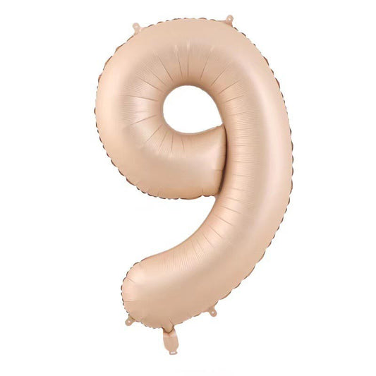 Balon din Folie Metalizata, Figurina Cifra, Model 9, Tema Aniversare 100 cm, Ambalaj Individual, Pai Inclus, Umflare cu Aer sau Heliu, Crem