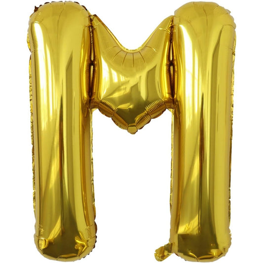 Balon Folie Metalizata Litera M, 40 cm, Umflati cu Heliu sau Aer, Ambalaj Individual, Pai inclus, Auriu