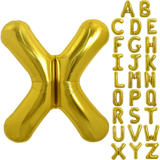 Balon Folie Metalizata Litera X, 40 cm, Umflati cu Heliu sau Aer, Ambalaj Individual, Pai inclus, Auriu