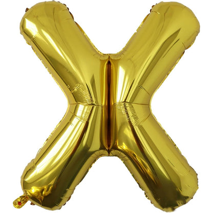 Balon Folie Metalizata Litera X, 40 cm, Umflati cu Heliu sau Aer, Ambalaj Individual, Pai inclus, Auriu