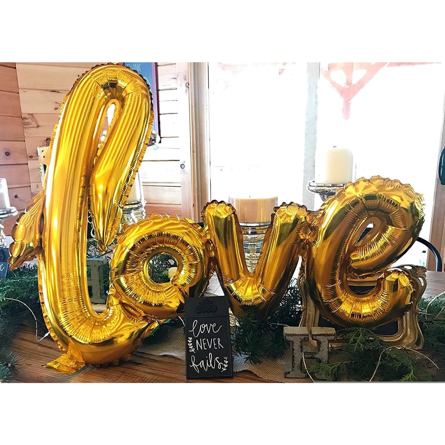 Balon din Folie Metalizata, Model Love scris de mana, 102x65 cm, Tematica Ziua Îndrăgostiților, Ambalaj Individual, Pai Inclus, Umflare cu Aer sau Heliu, Auriu