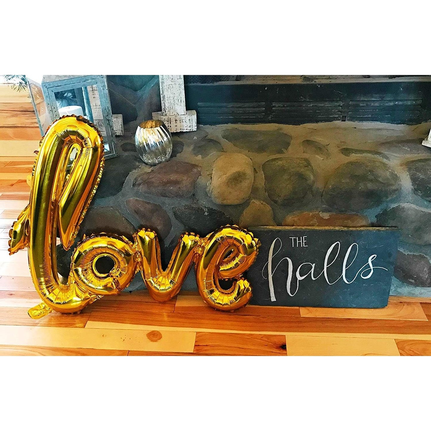 Balon din Folie Metalizata, Model Love scris de mana, 102x65 cm, Tematica Ziua Îndrăgostiților, Ambalaj Individual, Pai Inclus, Umflare cu Aer sau Heliu, Auriu