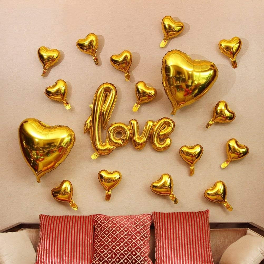 Balon din Folie Metalizata, Model Love scris de mana, 102x65 cm, Tematica Ziua Îndrăgostiților, Ambalaj Individual, Pai Inclus, Umflare cu Aer sau Heliu, Auriu