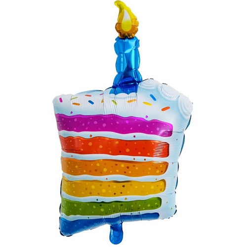 Balon din Folie Metalizata, Model Prajitura cu Lumanare, 84x53 cm, Baloane Party, Ambalaj Individual, Pai Inclus, Umflare cu Aer sau Heliu, Multicolor