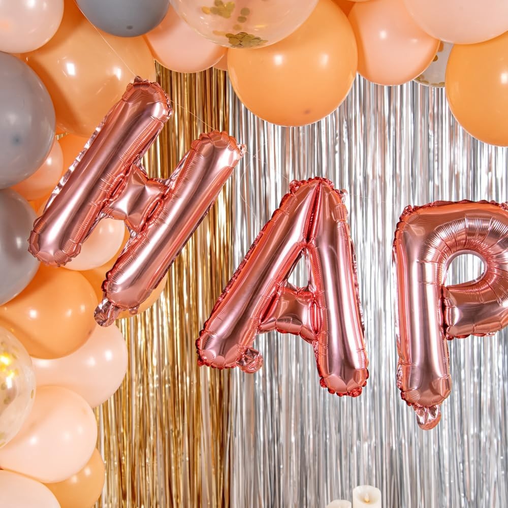 Balon Folie Metalizata Litera A, 40 cm, Umflati cu Heliu sau Aer, Ambalaj Individual, Pai inclus, Rose Gold