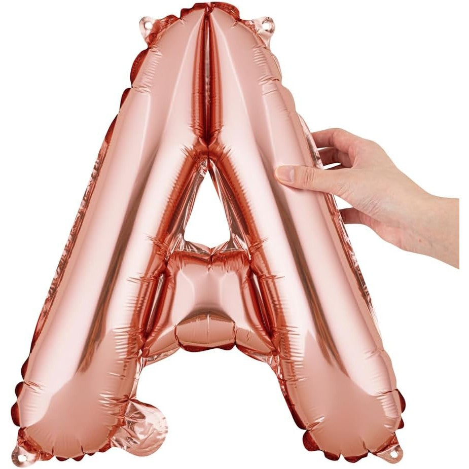 Balon Folie Metalizata Litera A, 40 cm, Umflati cu Heliu sau Aer, Ambalaj Individual, Pai inclus, Rose Gold