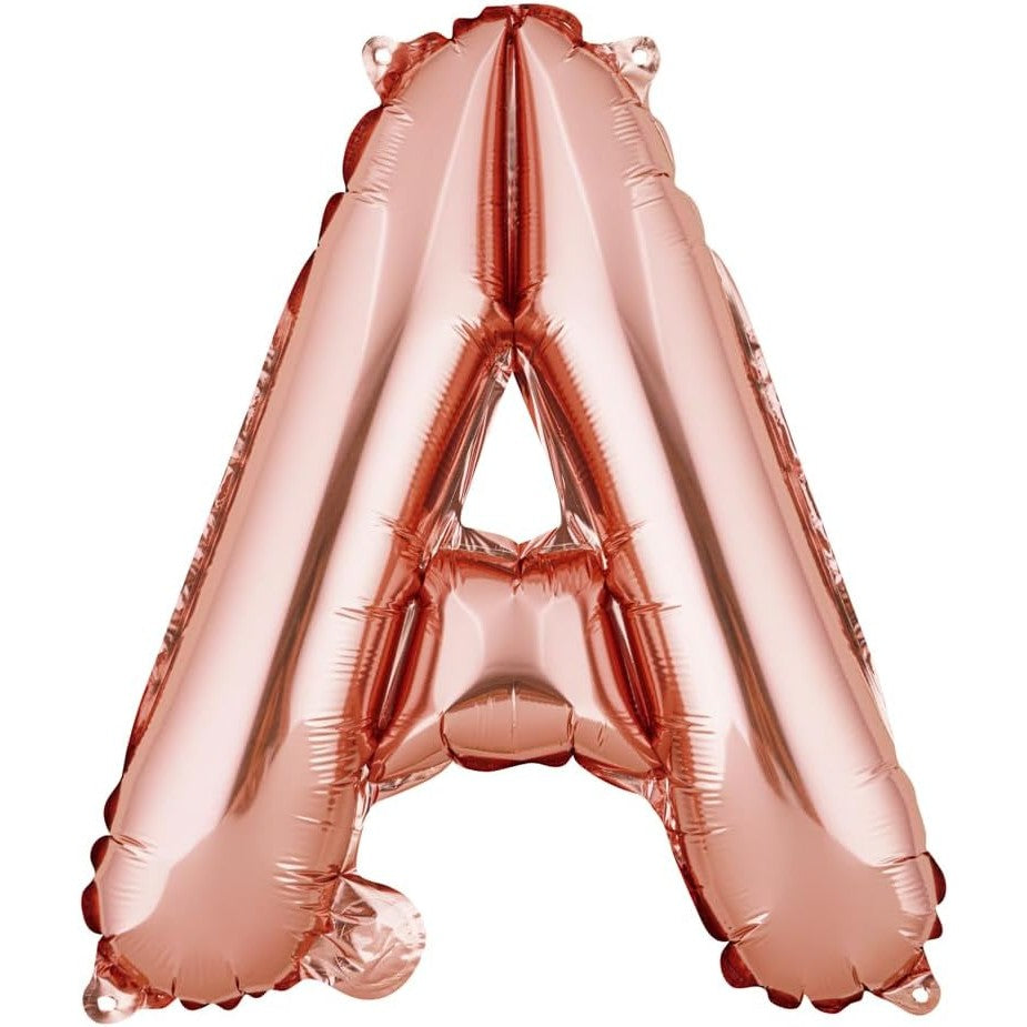 Balon Folie Metalizata Litera A, 40 cm, Umflati cu Heliu sau Aer, Ambalaj Individual, Pai inclus, Rose Gold