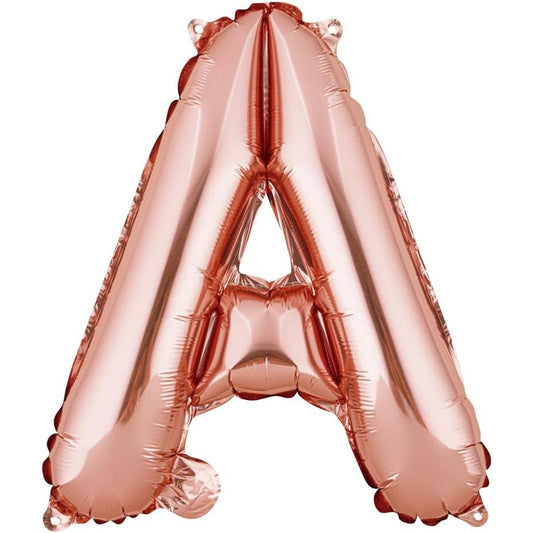 Balon Folie Metalizata Litera A, 40 cm, Umflati cu Heliu sau Aer, Ambalaj Individual, Pai inclus, Rose Gold