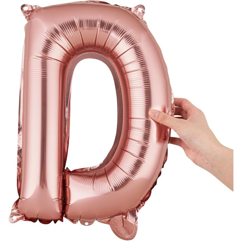 Balon Folie Metalizata Litera D, 40 cm, Umflati cu Heliu sau Aer, Ambalaj Individual, Pai inclus, Rose Gold