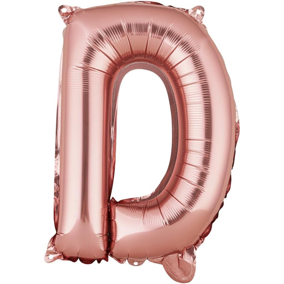 Balon Folie Metalizata Litera D, 40 cm, Umflati cu Heliu sau Aer, Ambalaj Individual, Pai inclus, Rose Gold