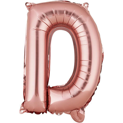 Balon Folie Metalizata Litera D, 40 cm, Umflati cu Heliu sau Aer, Ambalaj Individual, Pai inclus, Rose Gold