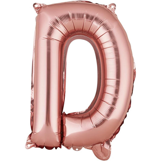 Balon Folie Metalizata Litera D, 40 cm, Umflati cu Heliu sau Aer, Ambalaj Individual, Pai inclus, Rose Gold