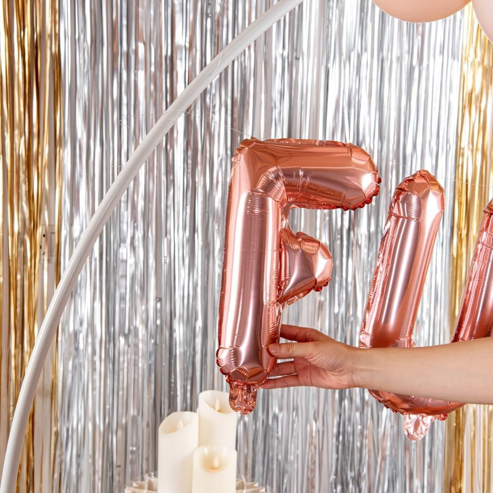 Balon Folie Metalizata Litera F, 40 cm, Umflati cu Heliu sau Aer, Ambalaj Individual, Pai inclus, Rose Gold