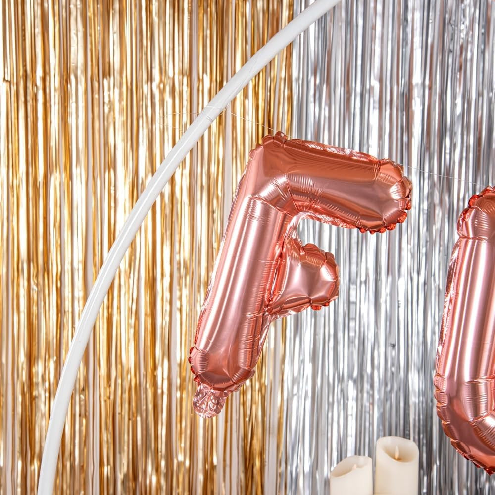 Balon Folie Metalizata Litera F, 40 cm, Umflati cu Heliu sau Aer, Ambalaj Individual, Pai inclus, Rose Gold